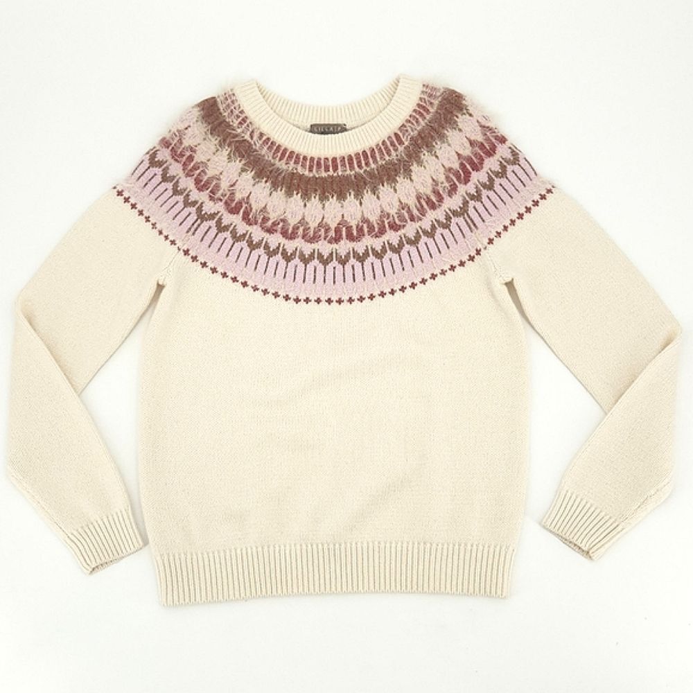 Lilla P Fair Isle Sweater Size Small Womens Ivory White Pink Merino Wool Blend